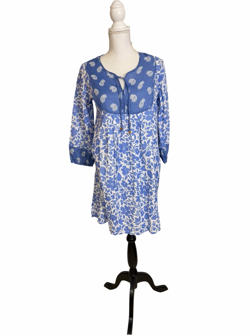 PJ Salvage Airy Cotton Voile Dress Blue White Floral Sleep Shirt Women Medium - Picture 2 of 6